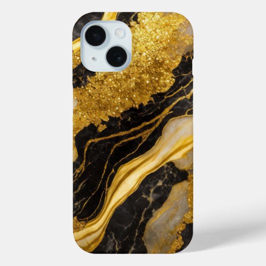Zwart marmeren patroon met goud Case-Mate iPhone case (Achterkant)