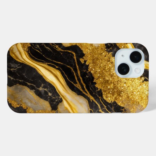 Zwart marmeren patroon met goud Case-Mate iPhone case (Achterkant (horizontaal))