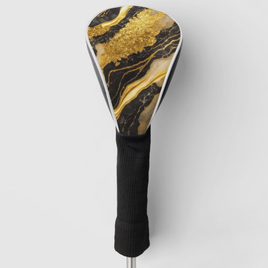 Zwart marmeren patroon met goud golfheadcover (Voorkant)