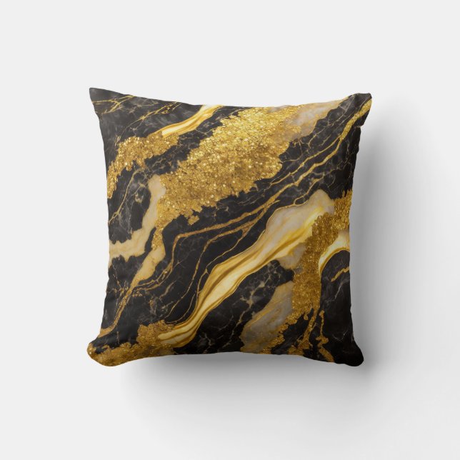 Zwart marmeren patroon met goud kussen (Voorkant)