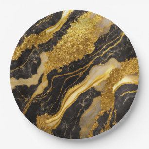 Zwart marmeren patroon met goud papieren bordje