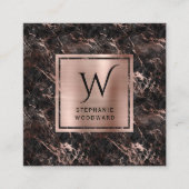 Zwart Marmeren Roos Goud Geborsteld Folie Monogram Vierkante Visitekaartje (Voorkant)