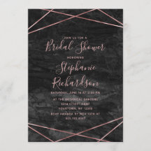 Zwart Marmeren Roos Gouden Bruidsdouche Uitnodigin