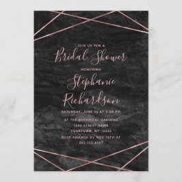 Zwart Marmeren Roos Gouden Bruidsdouche Uitnodigin Kaart