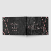 Zwart Marmeren Roos Gouden Lijnen Geo Bruiloft Mon Gastenboek (Volledig)