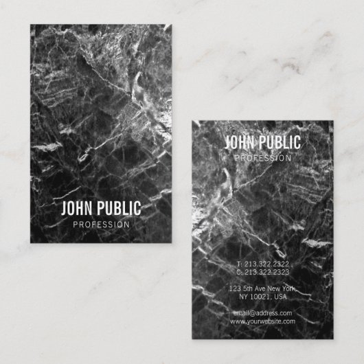 Zwart Marmeren Sjabloon Eenvoudig Modern Professio Visitekaartje (Voorkant / Achterkant)