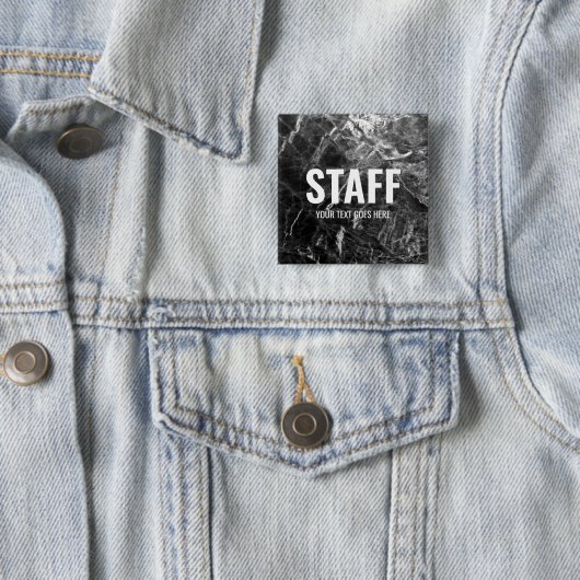 Zwart Marmeren Sjabloon Tekst Personeel Vierkante Button 5,1 Cm (In situ)