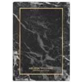 Zwart Marmeren Steen Textuur Gouden Rand Klembord (Achterkant)