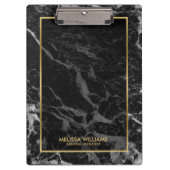 Zwart Marmeren Steen Textuur Gouden Rand Klembord (Voorkant)