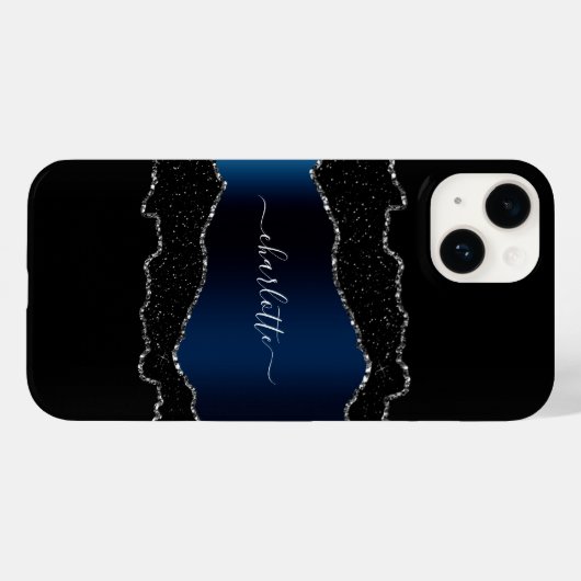 Zwart marmernaamscript voor marmer Case-Mate iPhone case (Achterkant (horizontaal))