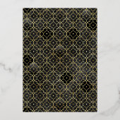 Zwart Marokkaans Patroon Sikh Boog Trouwgoud Folie Uitnodiging (Achterkant)