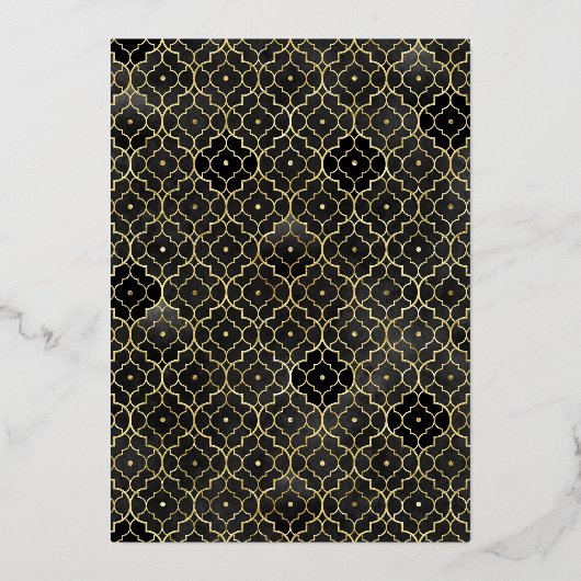 Zwart Marokkaans Patroon Sikh Boog Trouwgoud Folie Uitnodiging (Achterkant)