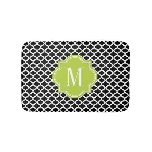 Zwart Marokkaans patroonpatroon met kalkgroen mono Badmat (Voorkant)