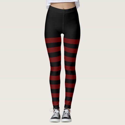 Zwart & Maroon Gestreept Leggings (Voorkant)