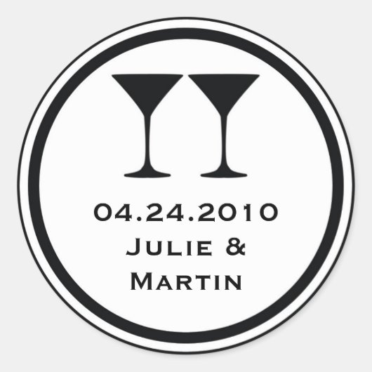Zwart martini bruiloft gunst label zegel label (Voorkant)