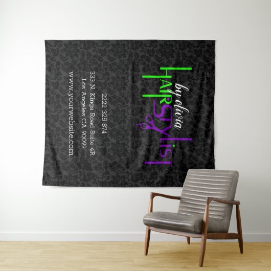 Zwart masker en vet tekstontwerp wandkleed (In Situ (horizontaal))