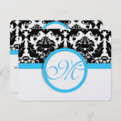 Zwart masker met lichte, donkerblauwe bruiloft RSVP kaartje (Voorkant / Achterkant)