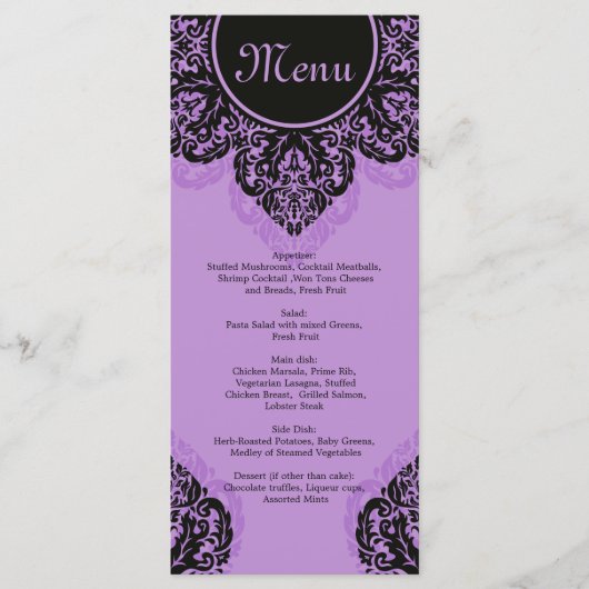 Zwart masker op lila paarse menukaart (Voorkant)