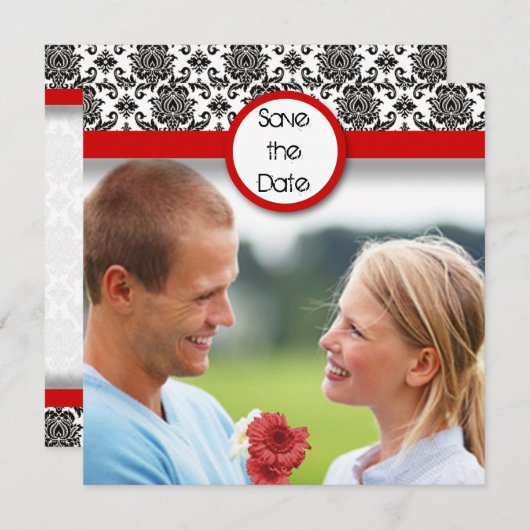 Zwart masker op witte rode rand sparen de datum save the date (Voorkant / Achterkant)