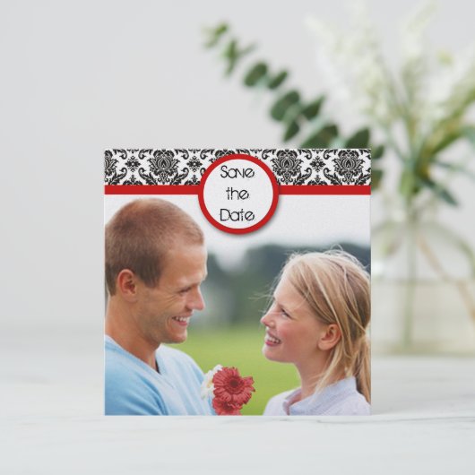 Zwart masker op witte rode rand sparen de datum save the date (Staand voorkant)