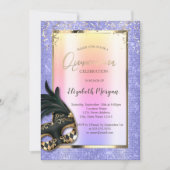 Zwart Masque Masquerade Lavander Quinceañera Kaart (Voorkant)
