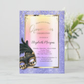 Zwart Masque Masquerade Lavander Quinceañera Kaart (Staand voorkant)