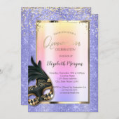 Zwart Masque Masquerade Lavander Quinceañera Kaart (Voorkant / Achterkant)