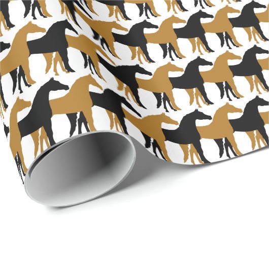 Zwart, mat goud en wit paard cadeaupapier (Rol Hoek)