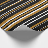 Zwart, mat goud en witte streepjescode cadeaupapier (Hoek)