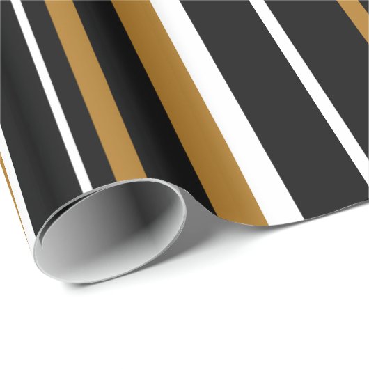 Zwart, matte goud en witte barcode streep cadeaupapier (Rol Hoek)