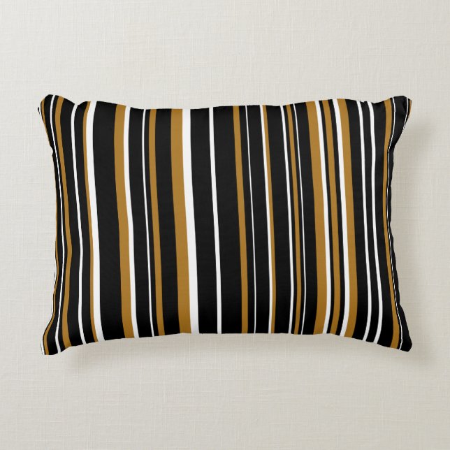 Zwart, matte goud en witte barcode streep decoratief kussen (Voorkant)