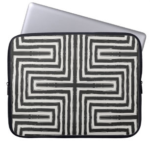 Zwart Maze Afrikaans Print Wit Lederen look Laptop Sleeve