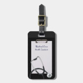 Zwart medisch klembord met stethoscoop bagagelabel (Voorkant verticaal)
