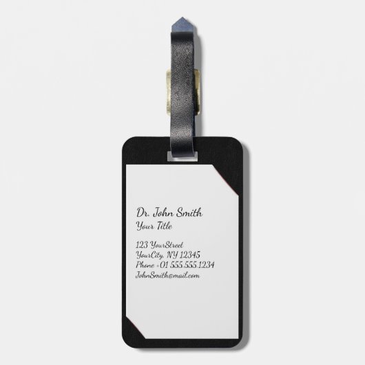 Zwart medisch klembord met stethoscoop bagagelabel (Achterkant verticaal)