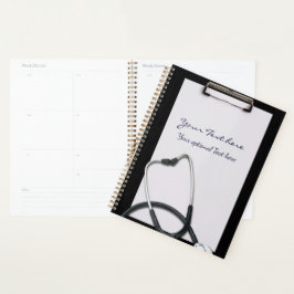 Zwart medisch klembord met stethoscoop planner