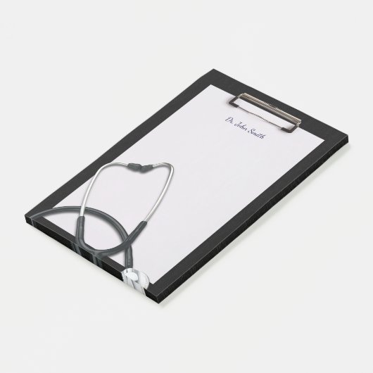 Zwart medisch klembord met stethoscoop post-it® notes (Schuin)