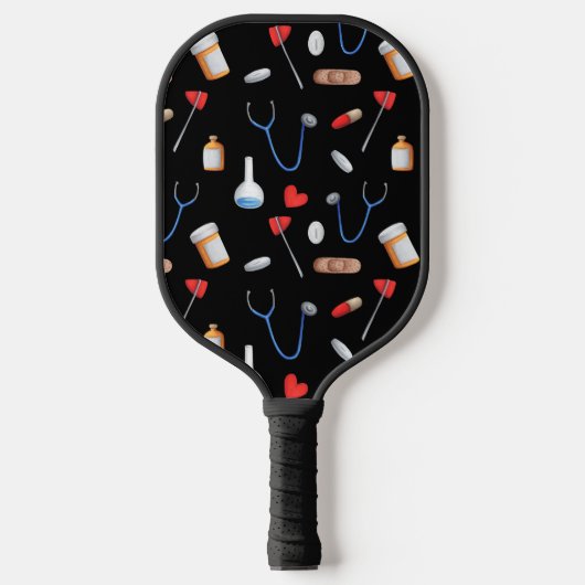 Zwart medisch patroon pickleball paddle (Voorkant)