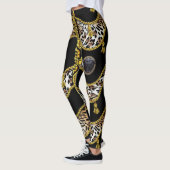 Zwart Medusa Leopard en Gouden Tassel Zwart Leggings (Links)