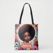 Zwart meisje Afrikaans Amerikaans met Afro Tote Bag (Voorkant)