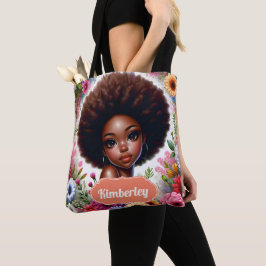 Zwart meisje Afrikaans Amerikaans met Afro Tote Bag