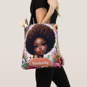 Zwart meisje Afrikaans Amerikaans met Afro Tote Bag