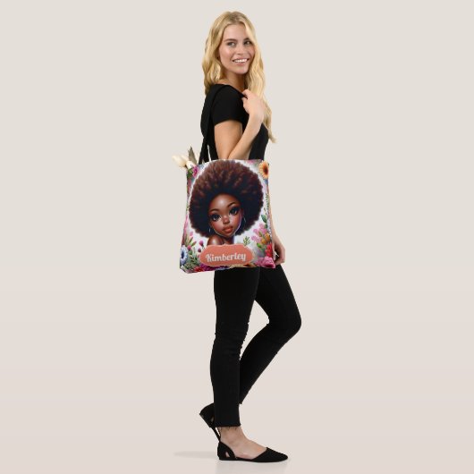 Zwart meisje Afrikaans Amerikaans met Afro Tote Bag (Op model)