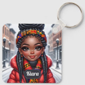 Zwart meisje Afrikaans Amerikaans met vlechten Sleutelhanger (Achterkant)