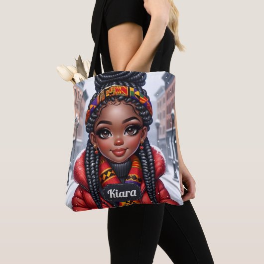 Zwart meisje Afrikaans Amerikaans met vlechten Tote Bag (Dichtbij)