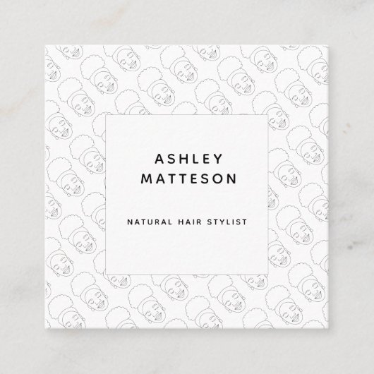 Zwart meisje Afro Natural Hair Stylist White Black Vierkante Visitekaartje (Voorkant)
