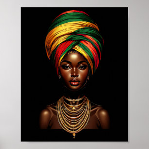 Zwart Meisje Afro Vrouw Hoofddoek Hoofddoek Zwart Poster