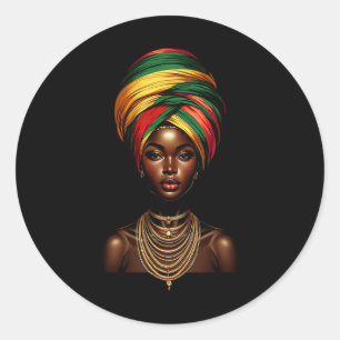 Zwart Meisje Afro Vrouw Hoofddoek Hoofddoek Zwart Ronde Sticker