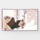 Zwart Meisje Afstudeerder Magic Floral Afstuderen Spandoek (Horizontaal)