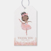 Zwart Meisje Ballerina in Roze Jurk Verjaardag Cadeaulabel (Voorkant)