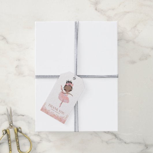 Zwart Meisje Ballerina in Roze Jurk Verjaardag Cadeaulabel (Met Touw)